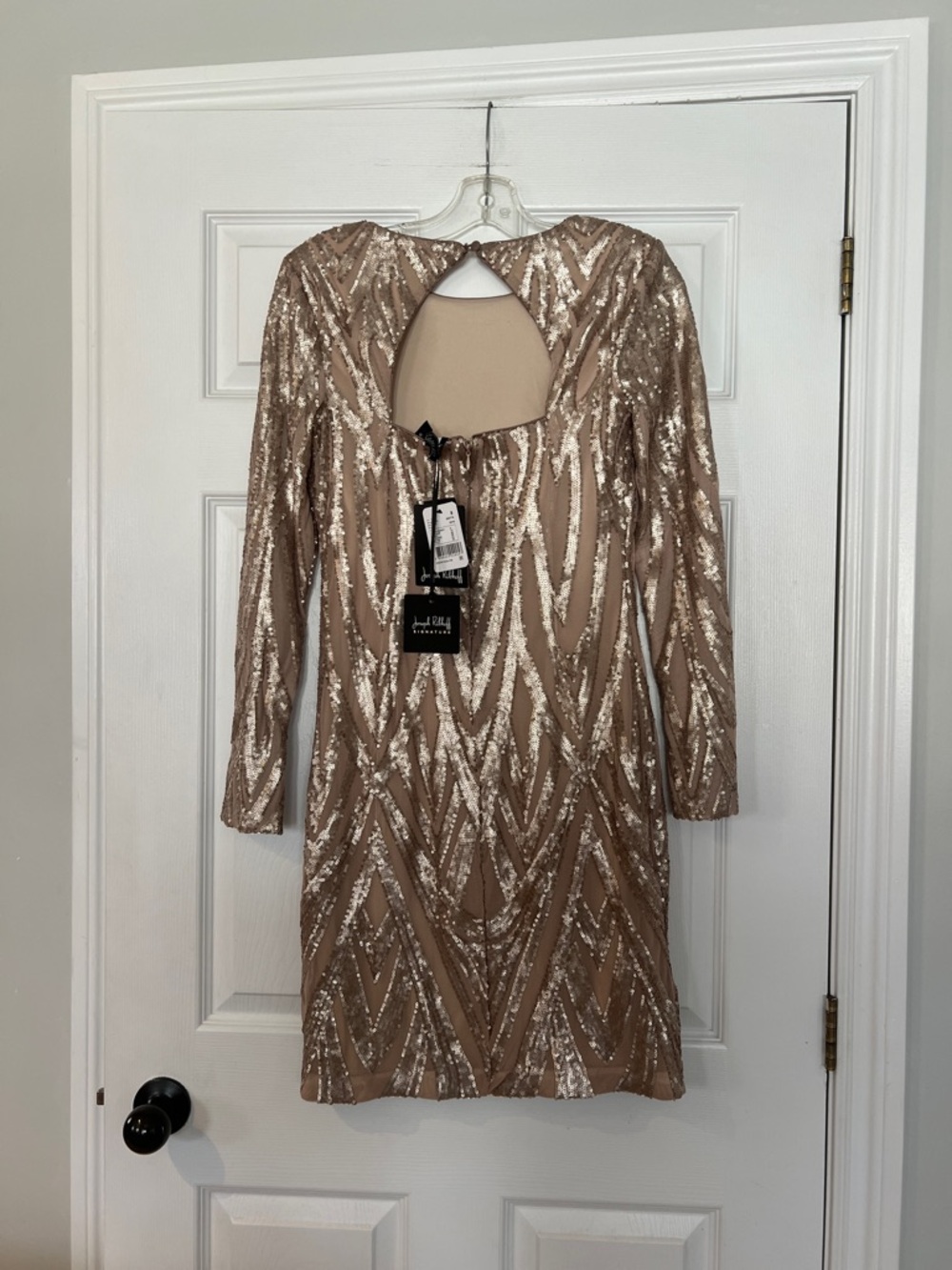 Joseph Ribkoff Taupe and Champagne Sequin Long-Sleeve Dress - Picture 3 of 5